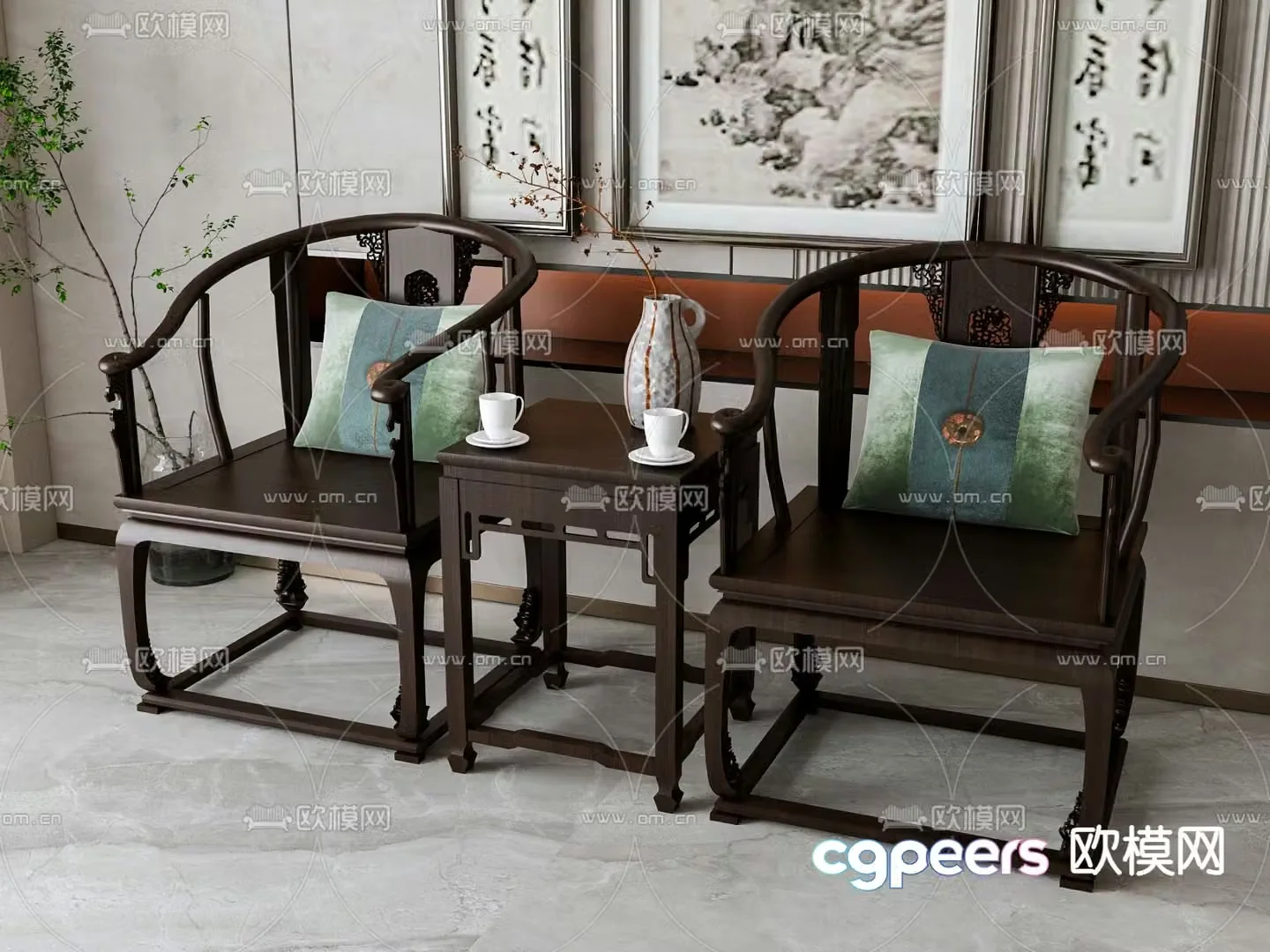 New Chinese style chair armchair table 3d model