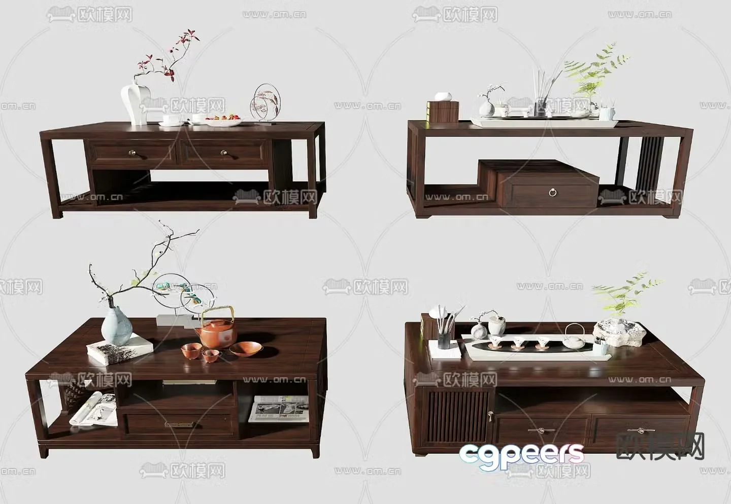 New Chinese style solid wood coffee table 3D model