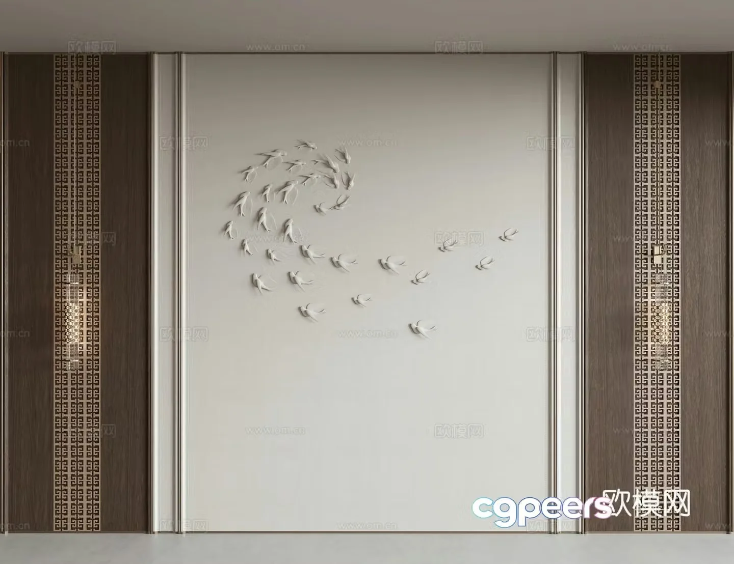 New Chinese style background wall 3d model