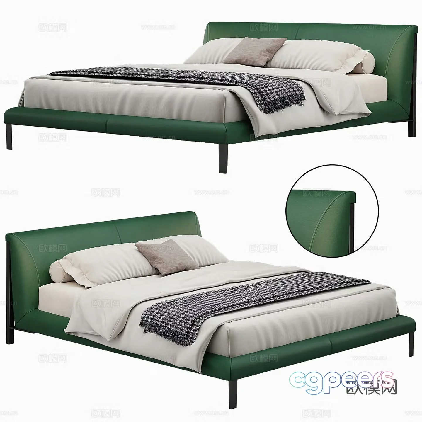 Modern leather double bed mattress pillow 3d model