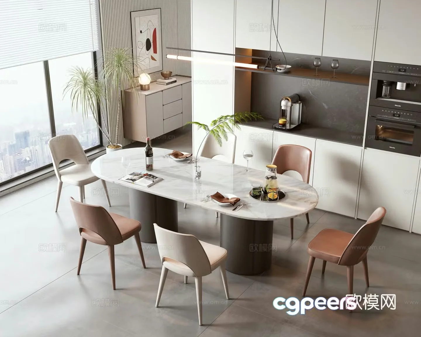 Modern dining table and chair combination 3D model