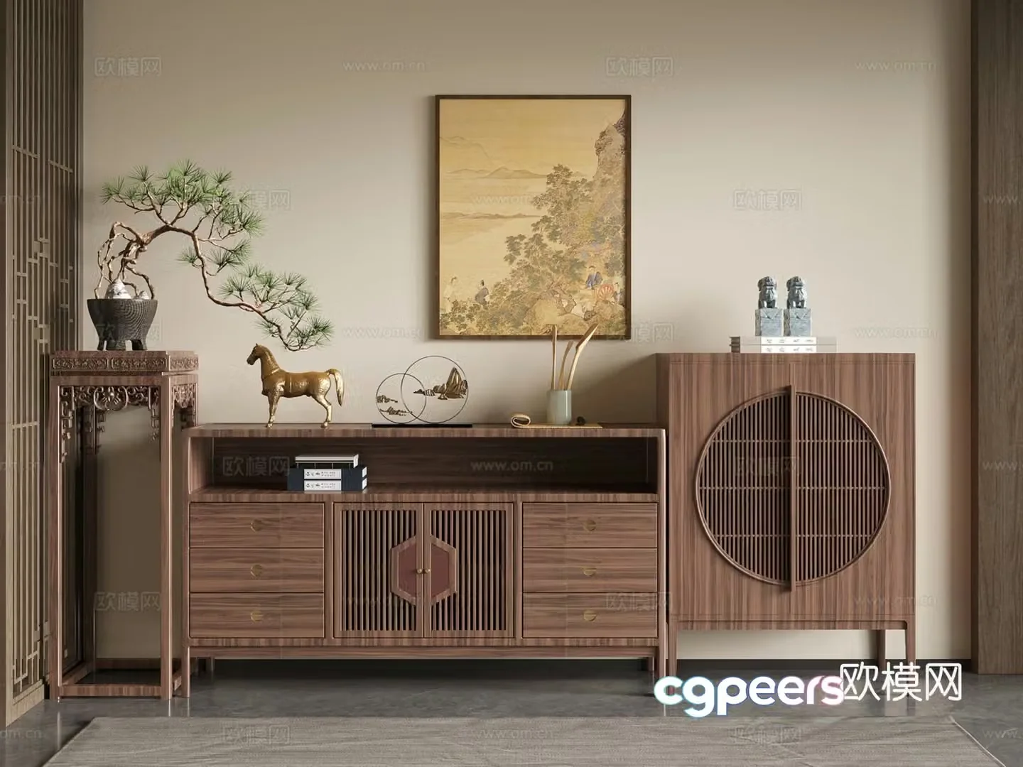 New Chinese style sideboard porch cabinet sideboard storage cabinet flower flower rack 3D model