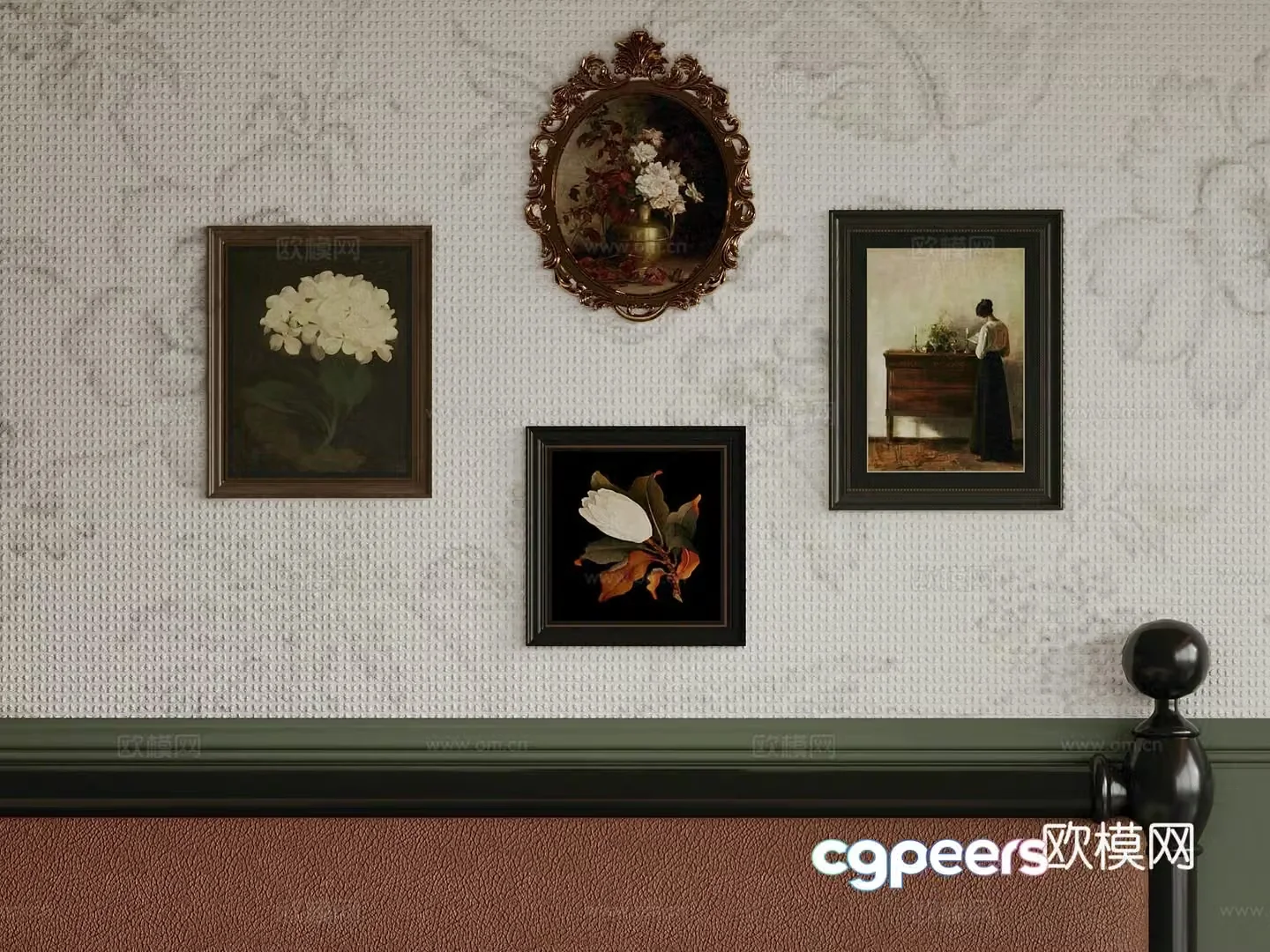 French retro style hanging paintings decorative paintings 3d model