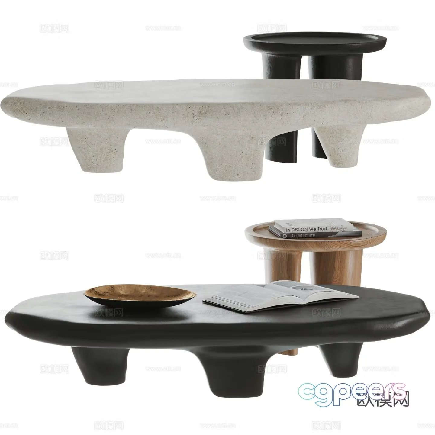 Modern Wasabi style coffee table combination special-shaped coffee table stone coffee table coffee table ornament 3D model