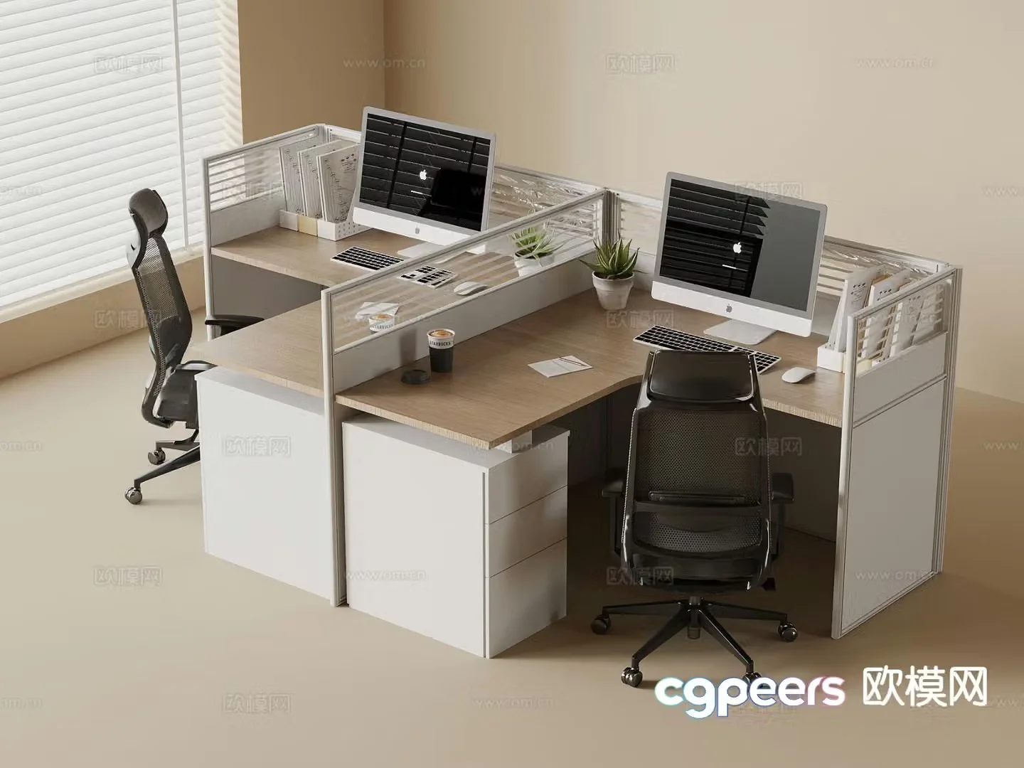 Semi-enclosed card space desk work station post 3D model