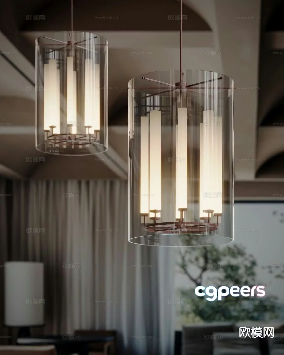 Industrial style chandelier glass chandelier 3d model
