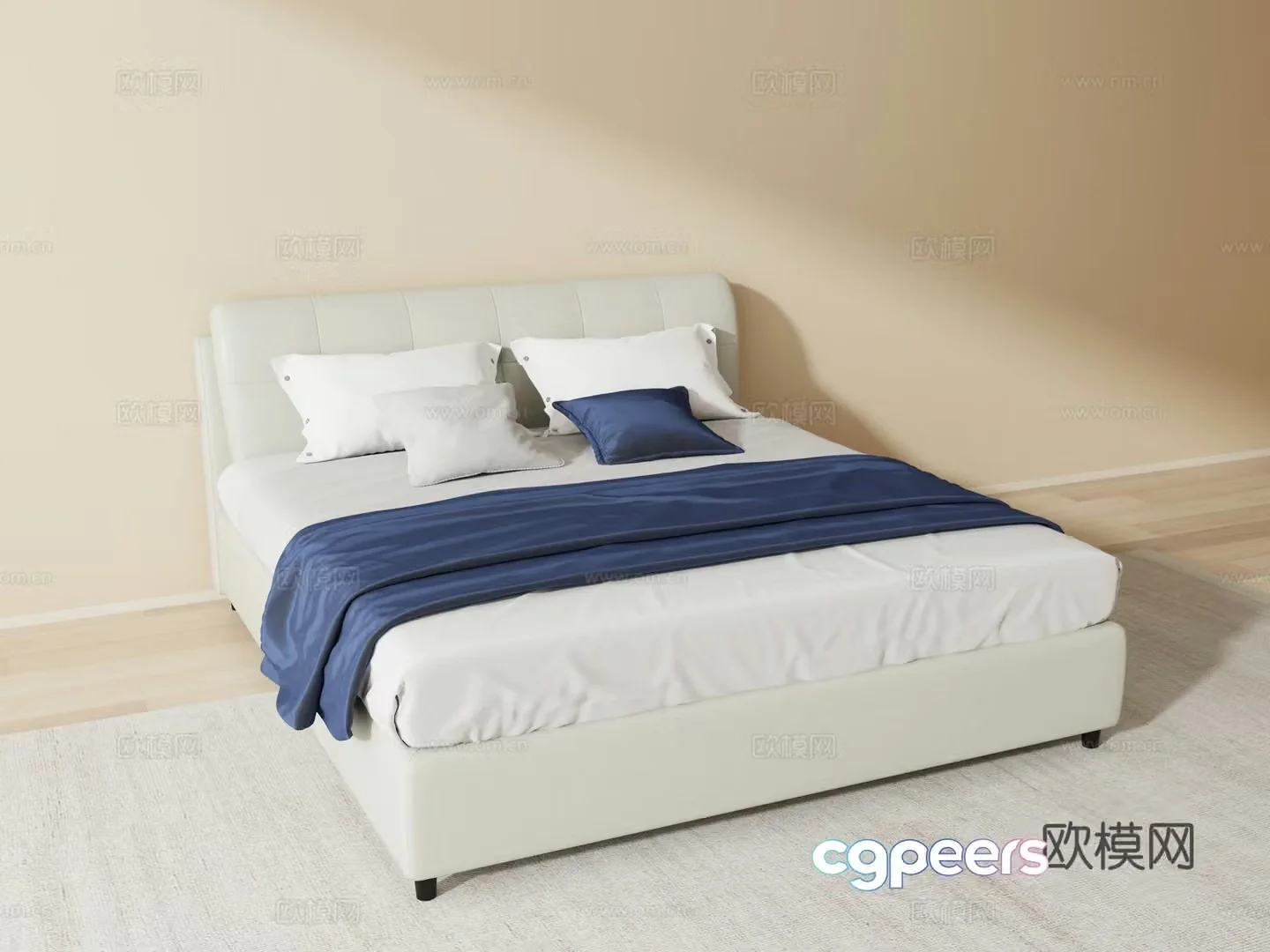 Simple modern double bed 3d model