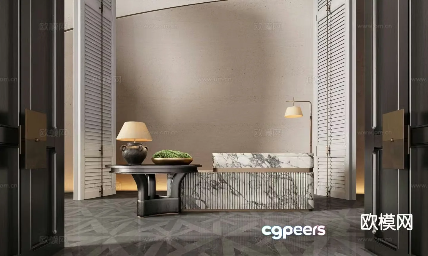 Hotel front desk reception desk service desk 3d model