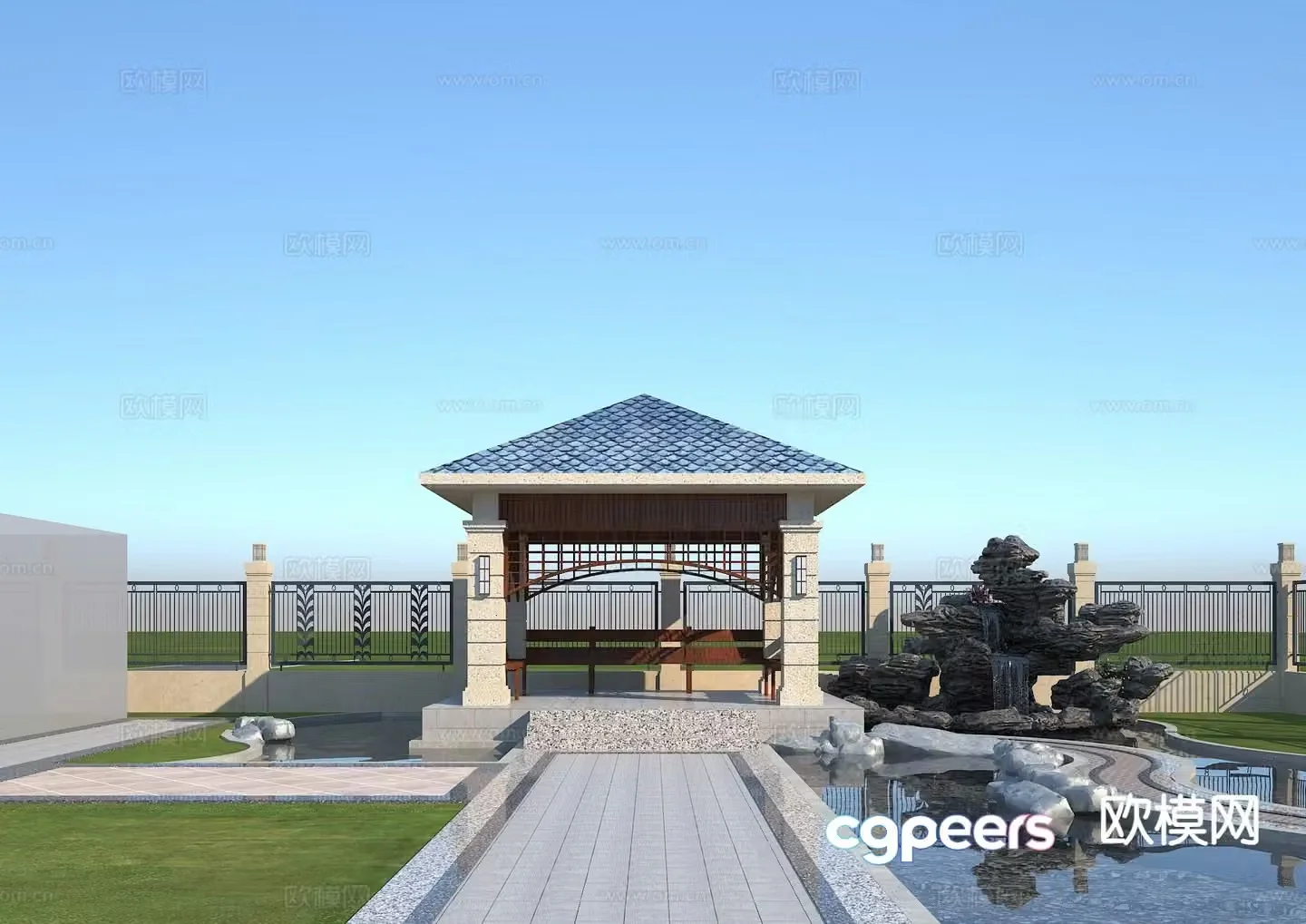 New Chinese style courtyard landscape 3D model
