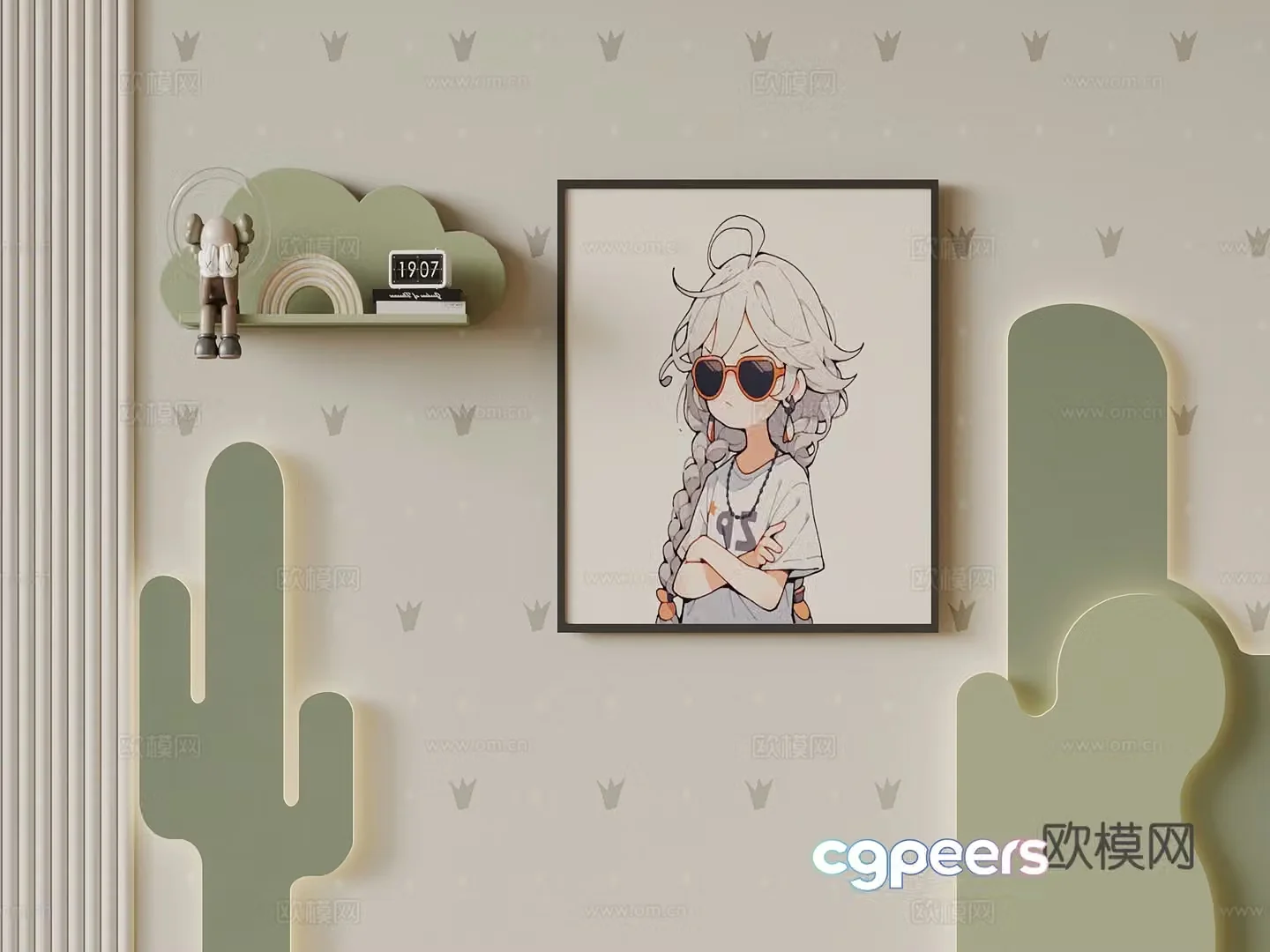 Modern children’s pendant cartoon drawing children’s background wall 3d model