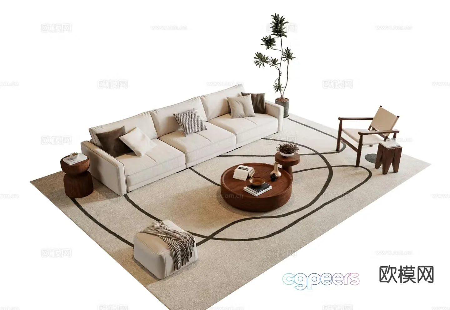 Middle style combination sofa 3D model