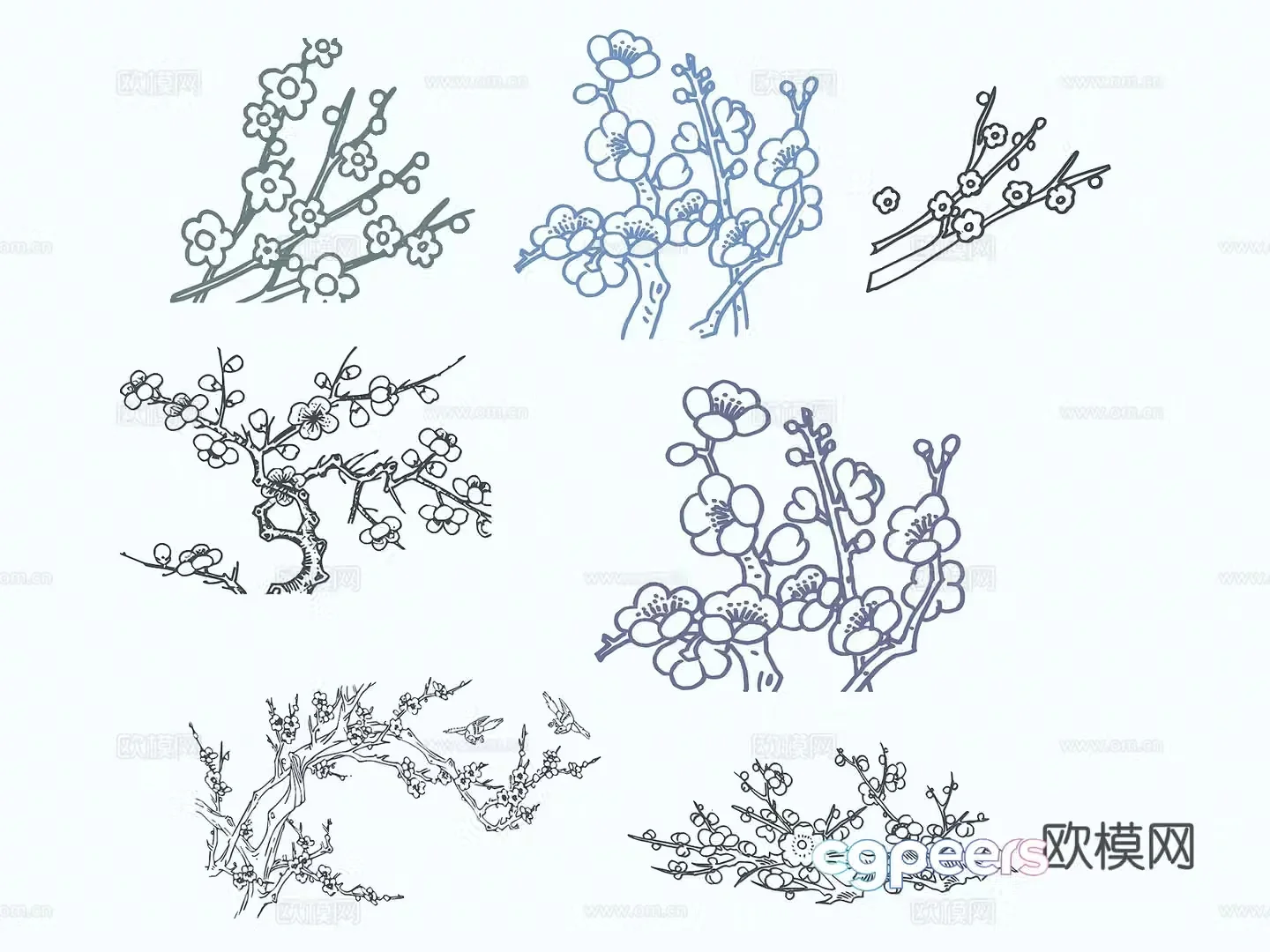 Chinese plum blossom silhouette simple plum blossom branch 3d model