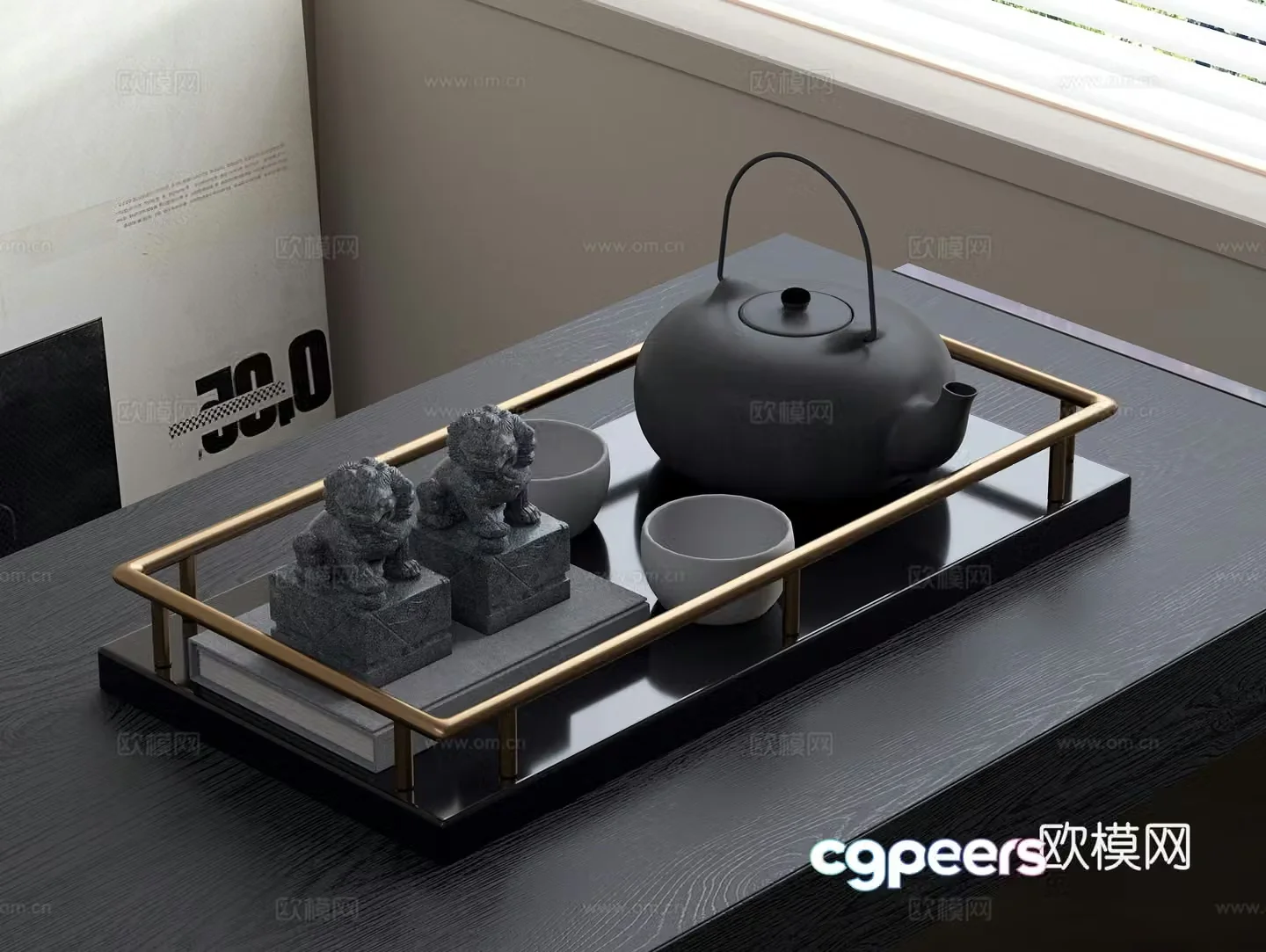 Tea set combination teapot tea cup tea tray jewelry ornaments 3D model