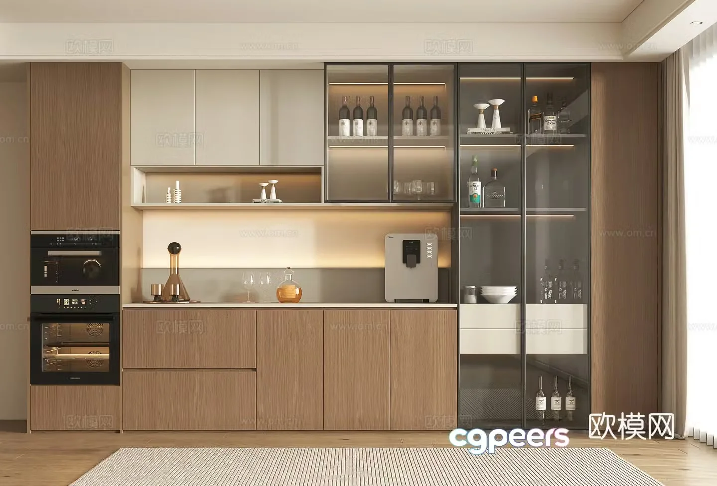 Modern medieval wine cabinet sideboard decorative cabinet semi-open 3D model