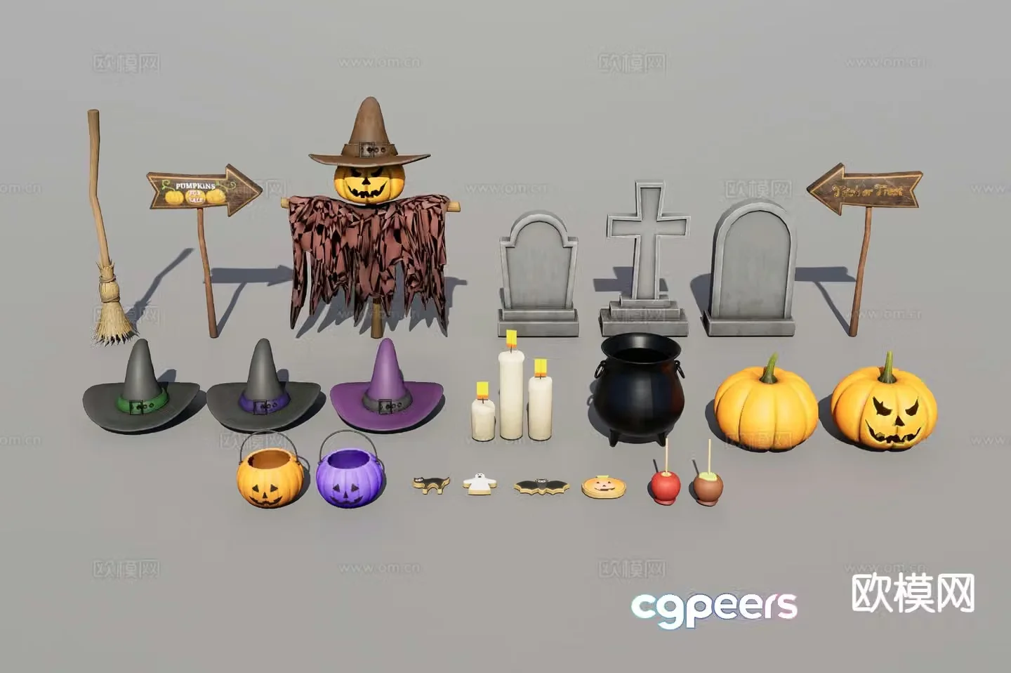 Halloween decorations props hats candlestick lamp 3d model