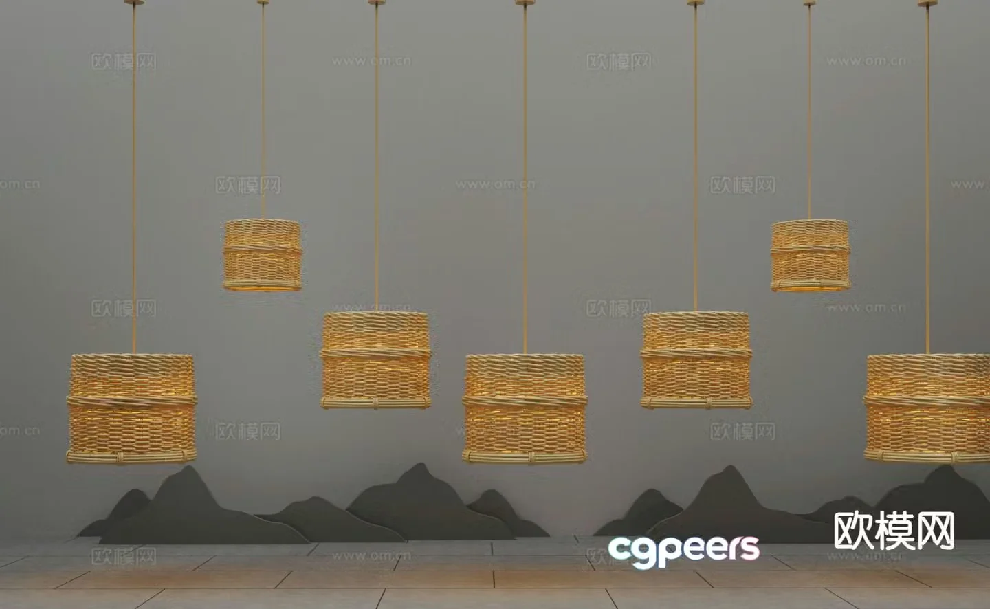 New Chinese style chandelier rattan chandelier 3d model