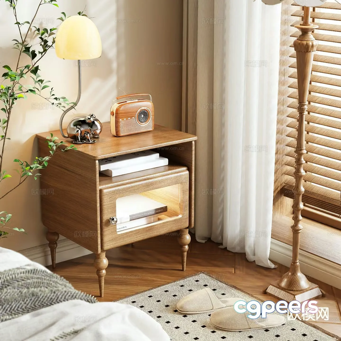 Log style bedside table 3d model