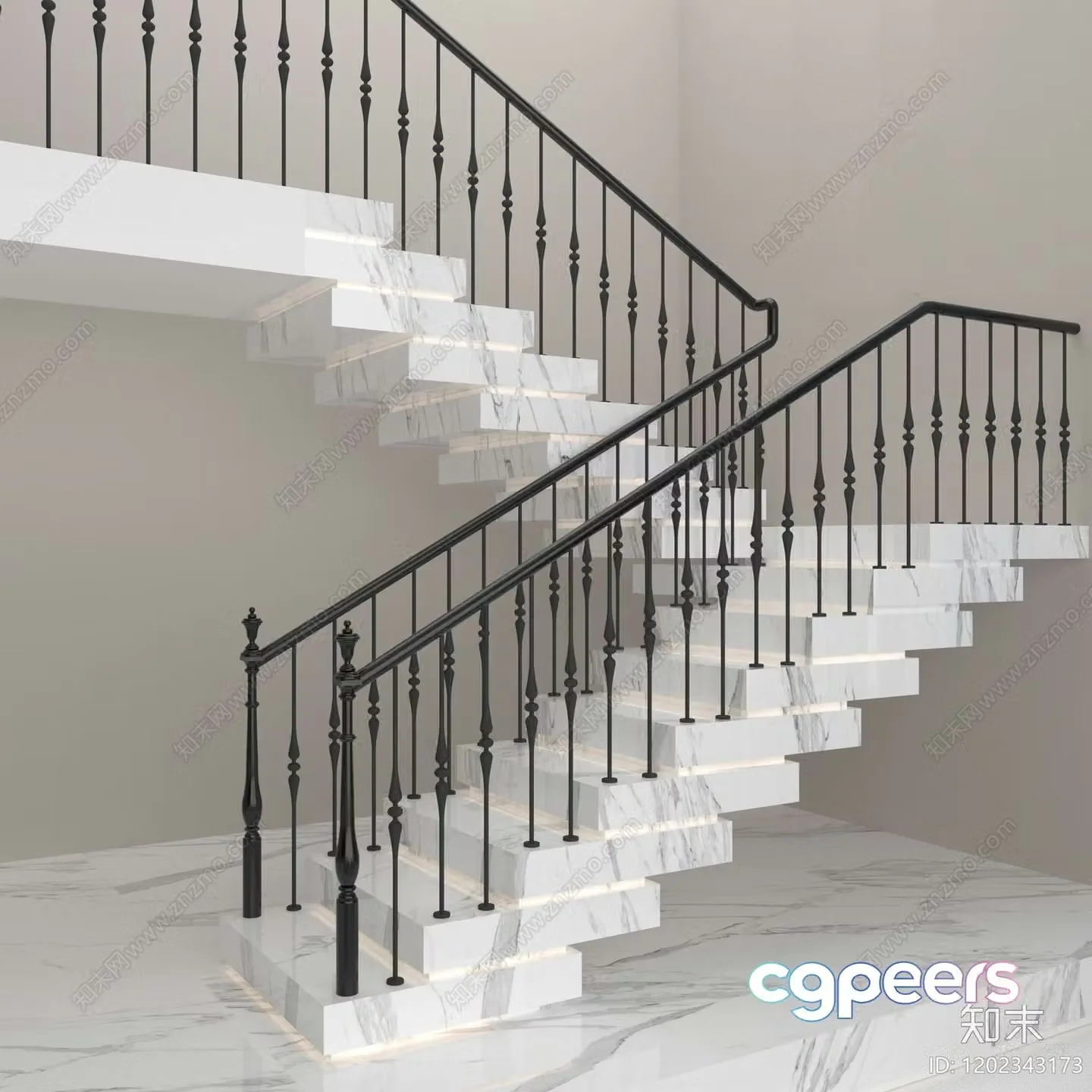 A Modern Staircase With Black Railing 3D Model – 8311 – VRAY Render