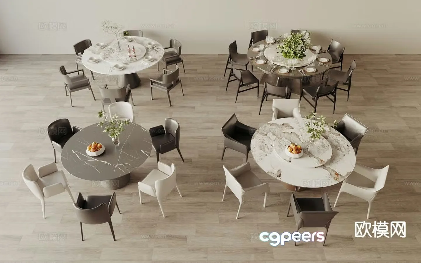 Modern round dining table and chairs 3d model