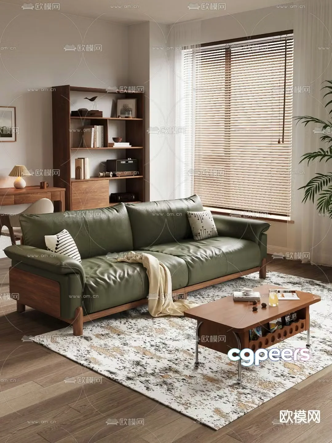 Nordic loveseat leather sofa 3d model