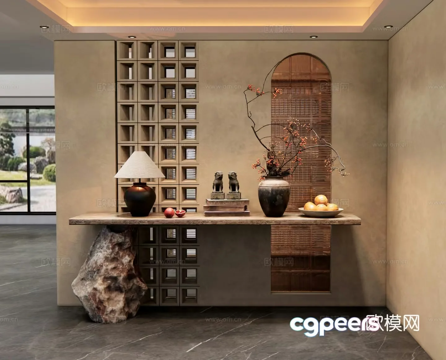 Wasabi Wind Entrance Hall End View Platform Opposite Wall Partition 3D Model