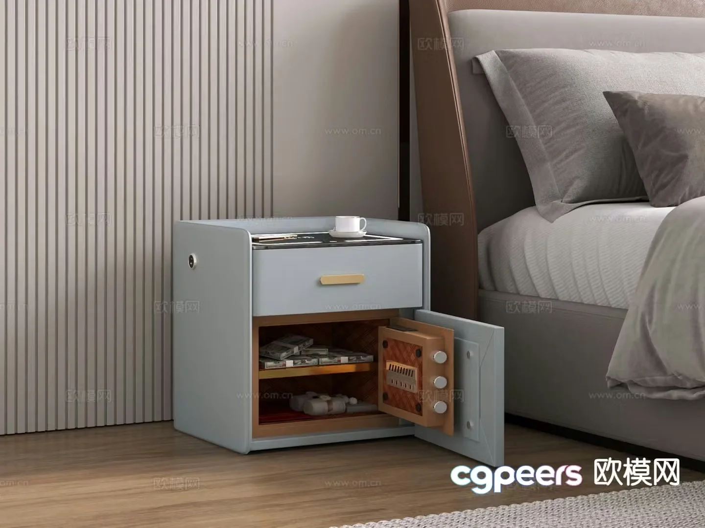Modern bedside table safe 3d model