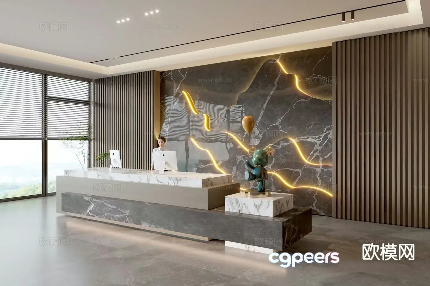 Modern company front desk reception desk corporate wall 3d model