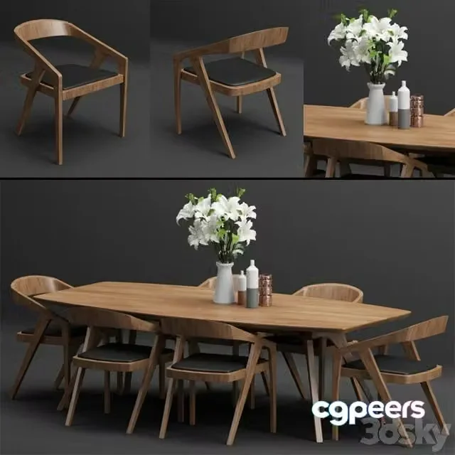 3ds Max Free – Katakana Dining Set (Table + Chairs )by Dare Studio