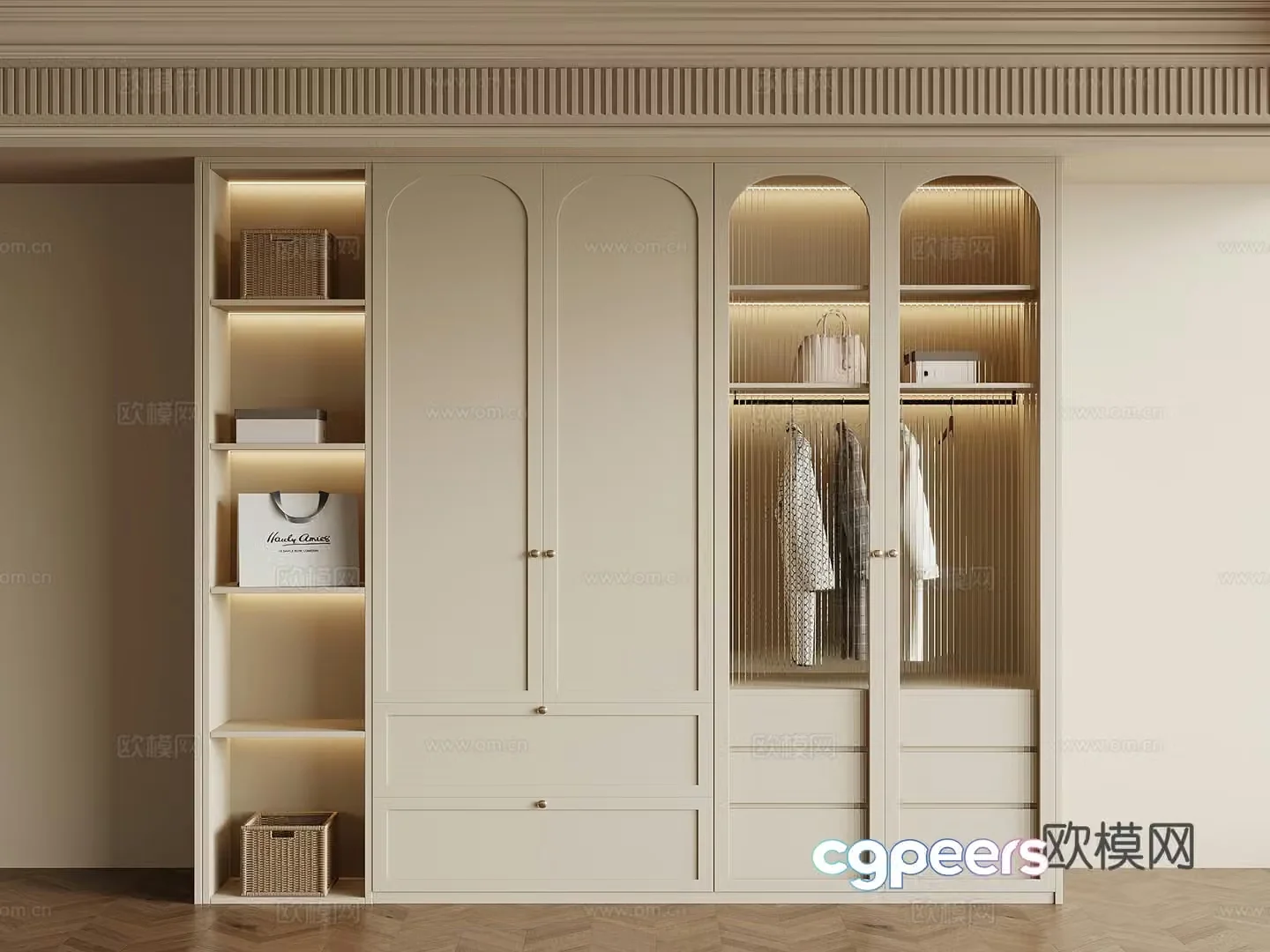 French Cream Trench Wardrobe 3d Model