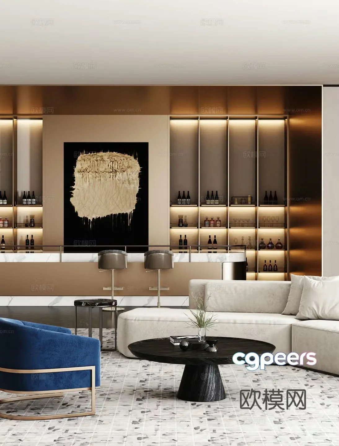 Light luxury sales office reception hall water bar area 3D model