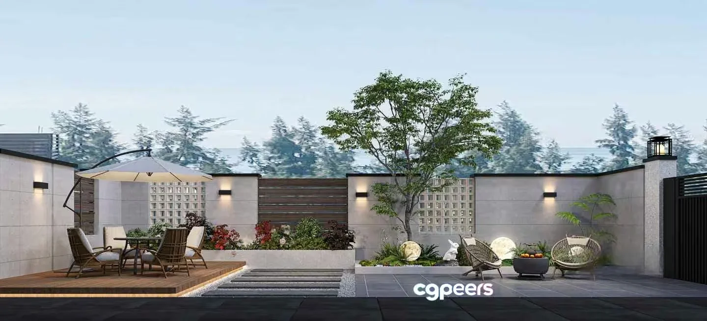 Modern Outdoor Patio 3D Model – 11326 – CORONA Render