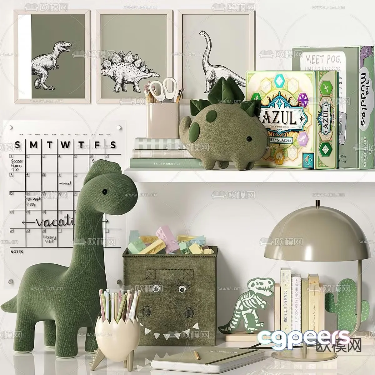 Children’s decorations dolls books storage boxes desk lamps 3D model