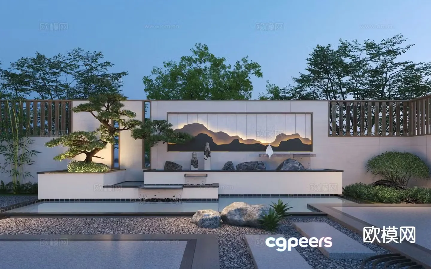 New Chinese style falling water feature wall 3D model