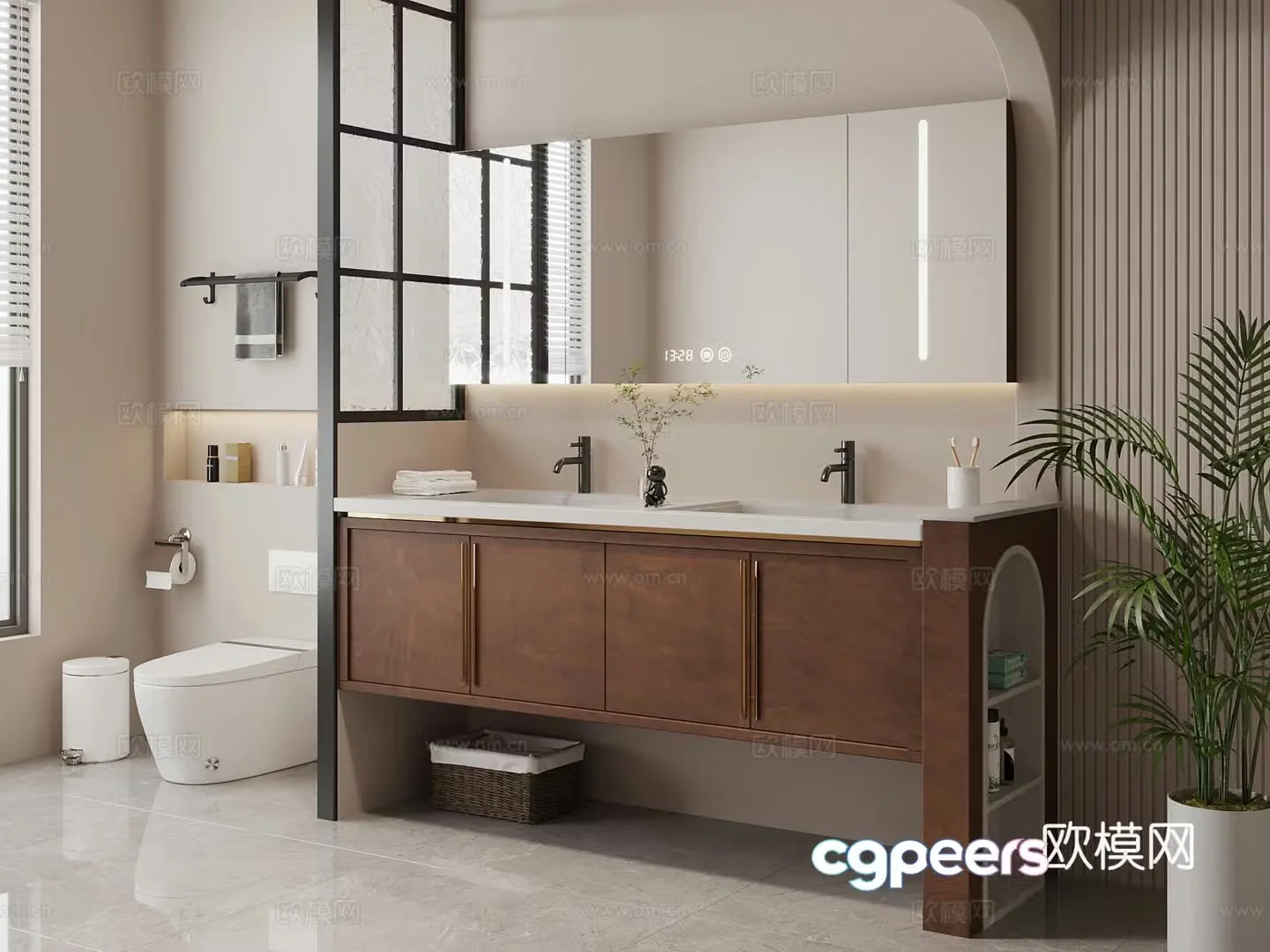 Middle-aged style bathroom cabinet toilet 3d model