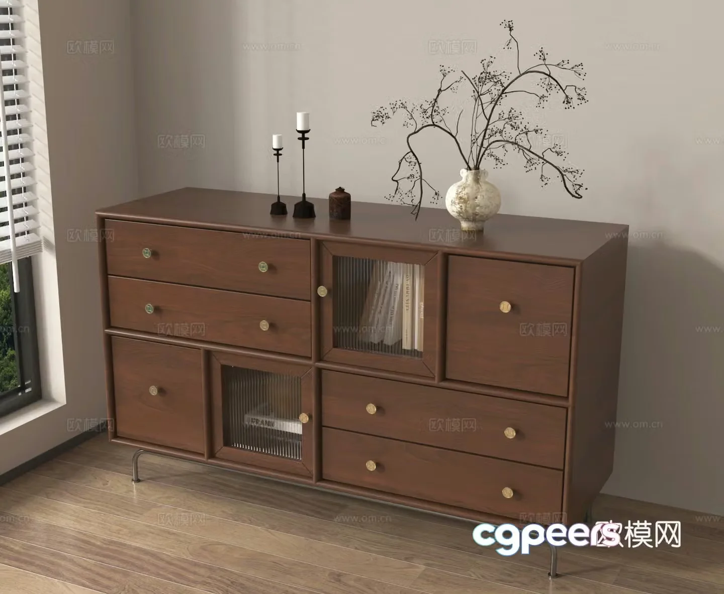 Entrance cabinet storage cabinet side cabinet drawer cabinet vase flower art ornament ornament 3D model