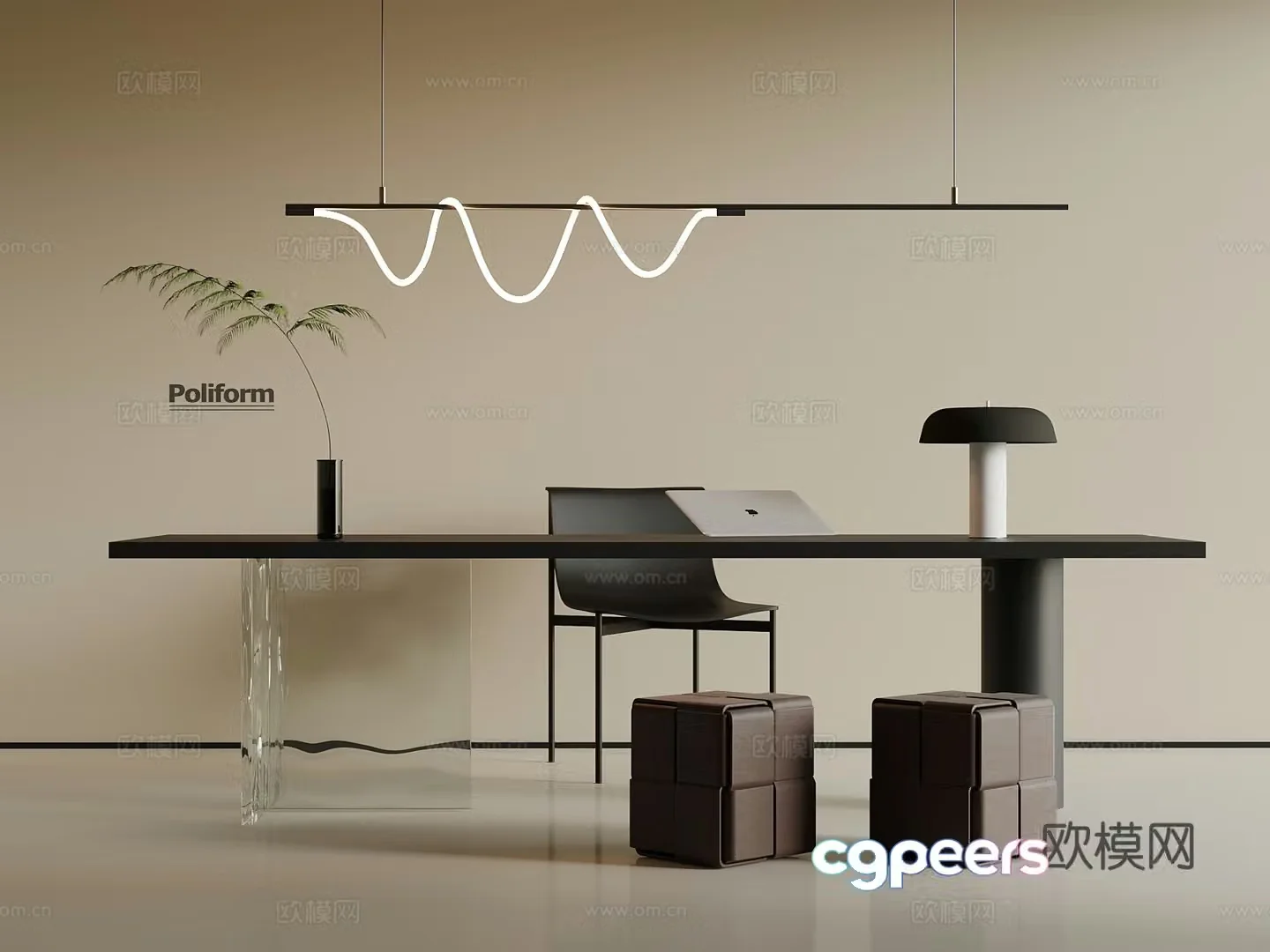 Modern desk and chair 3d model