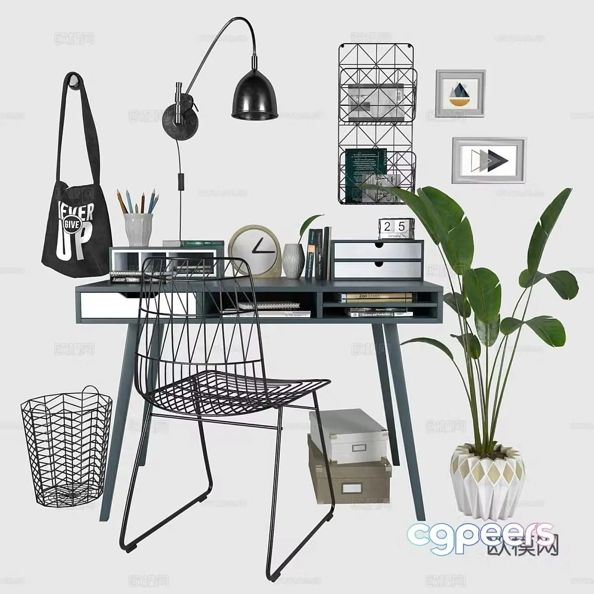 Modern Nordic desk and chair 3d model