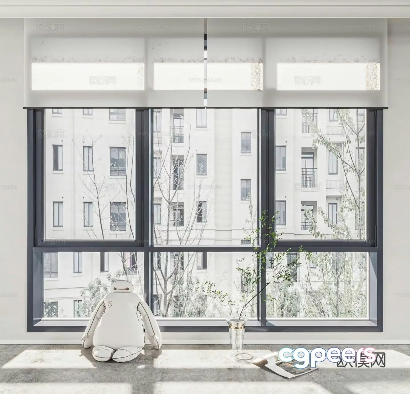 Modern window curtain bay window 3d model
