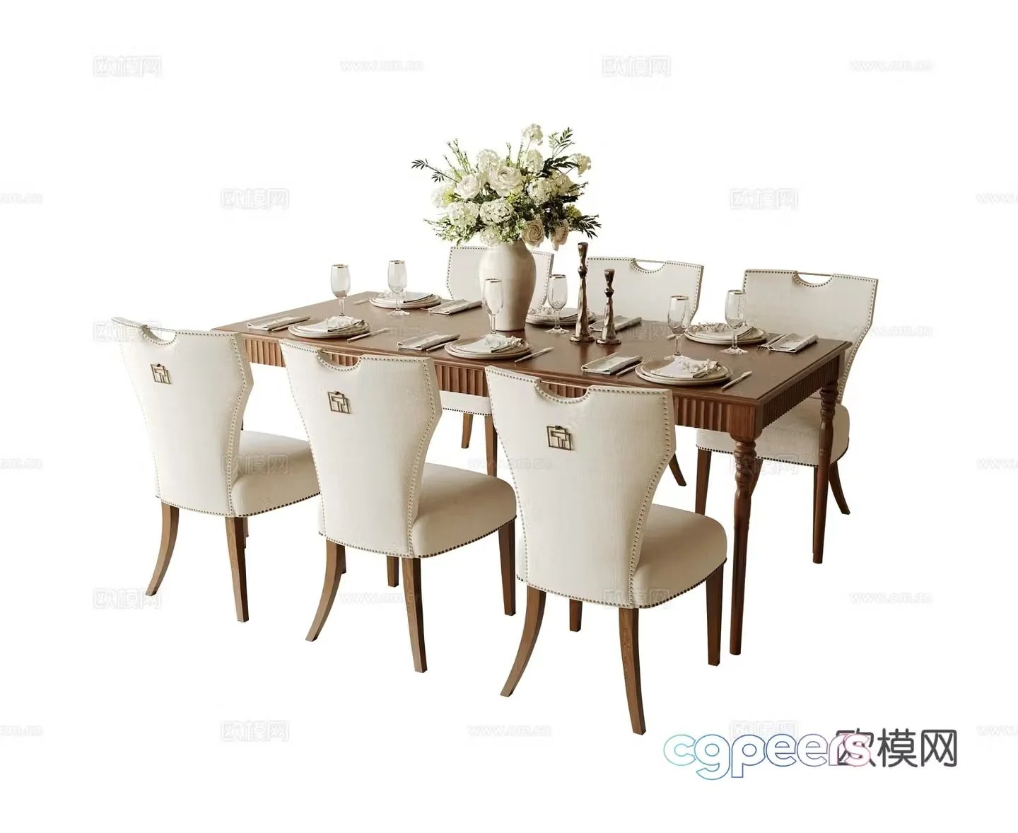 American retro dining table and chair 3d model