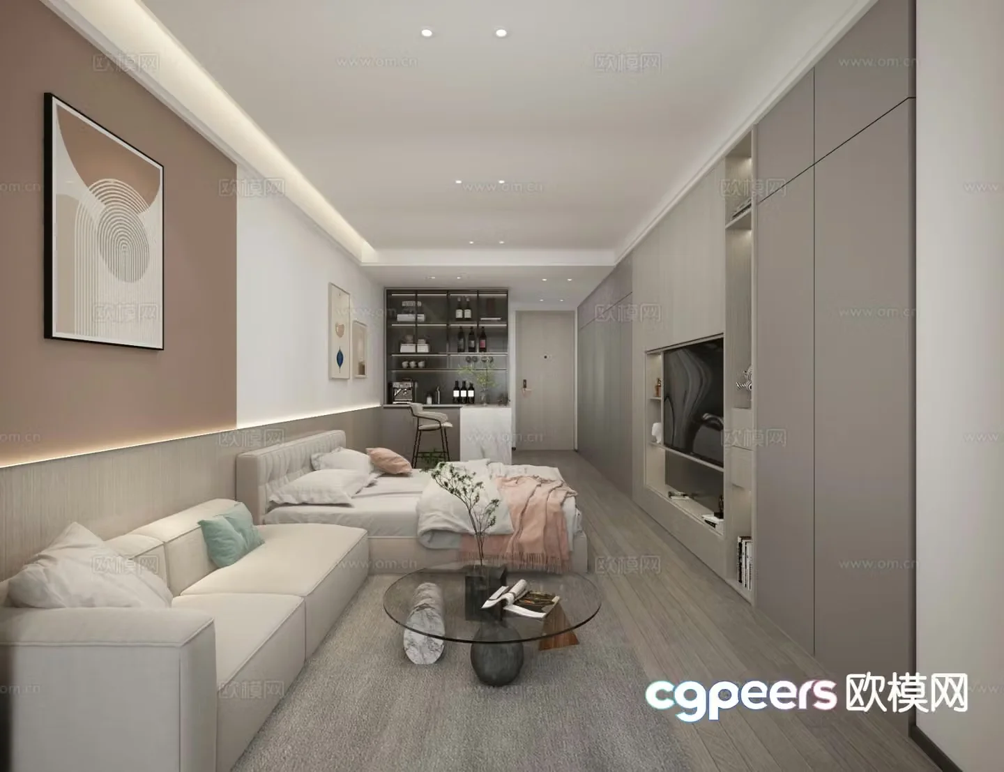 Modern bachelor apartment bedroom 3d model
