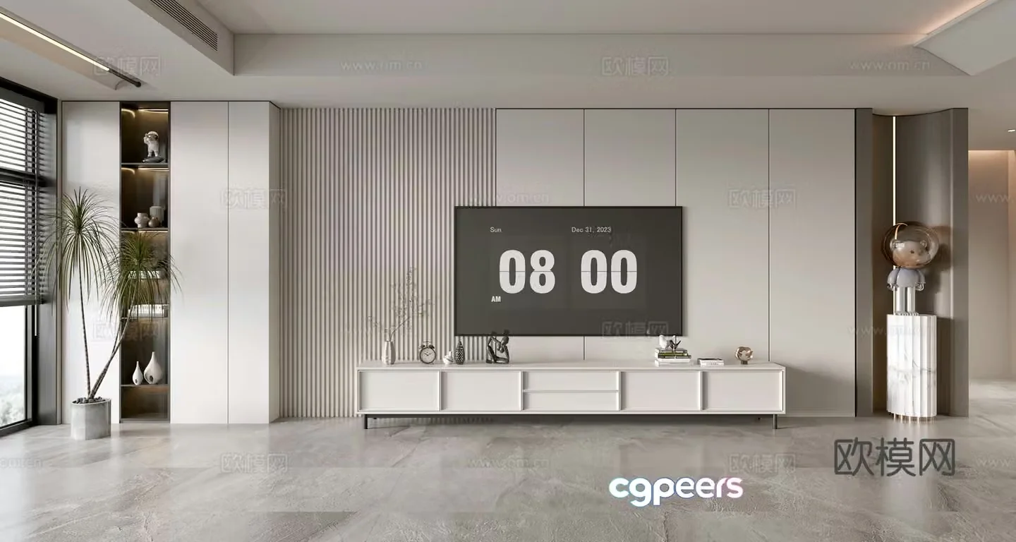 Modern simple living room light luxury TV background wall TV set full wall TV cabinet TV cabinet combination 3D model