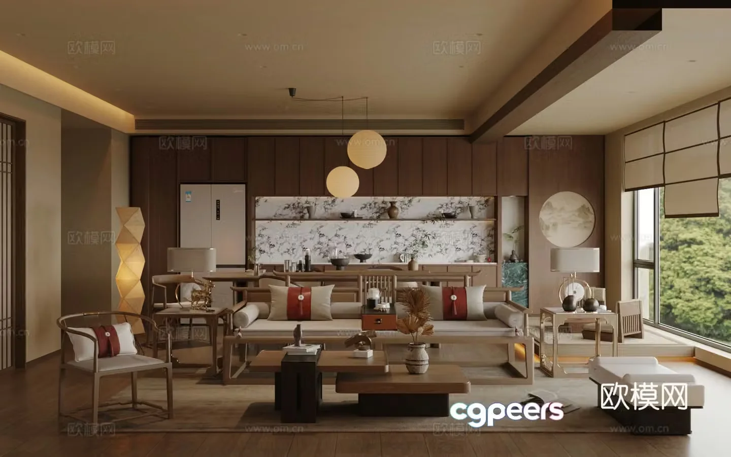 New Chinese style medieval living restaurant Song style living restaurant Chinese style living restaurant Chinese sofa coffee table combination 3D model
