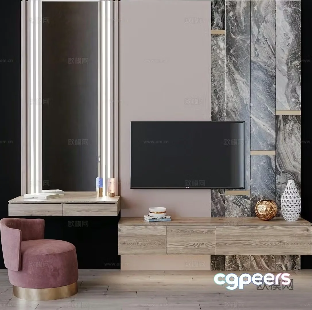 Modern TV background wall 3d model