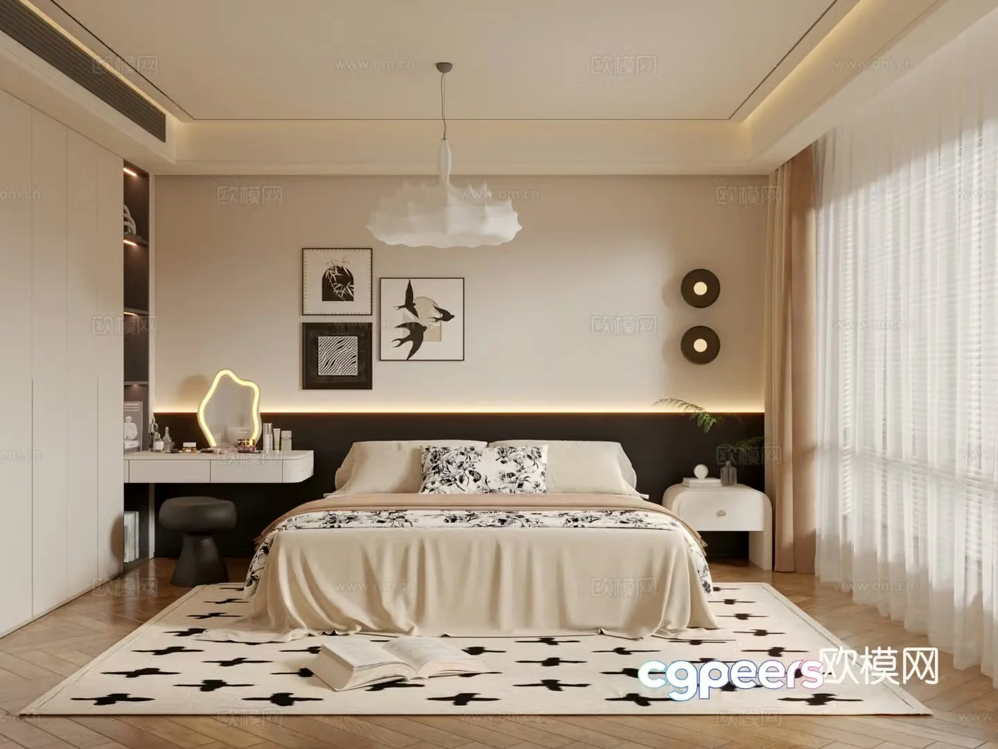 Middle -aged wind bedroom master bedroom 3D model