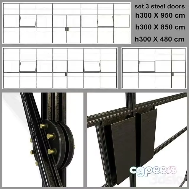 3ds Max Free – Set 3 big doors blak steel