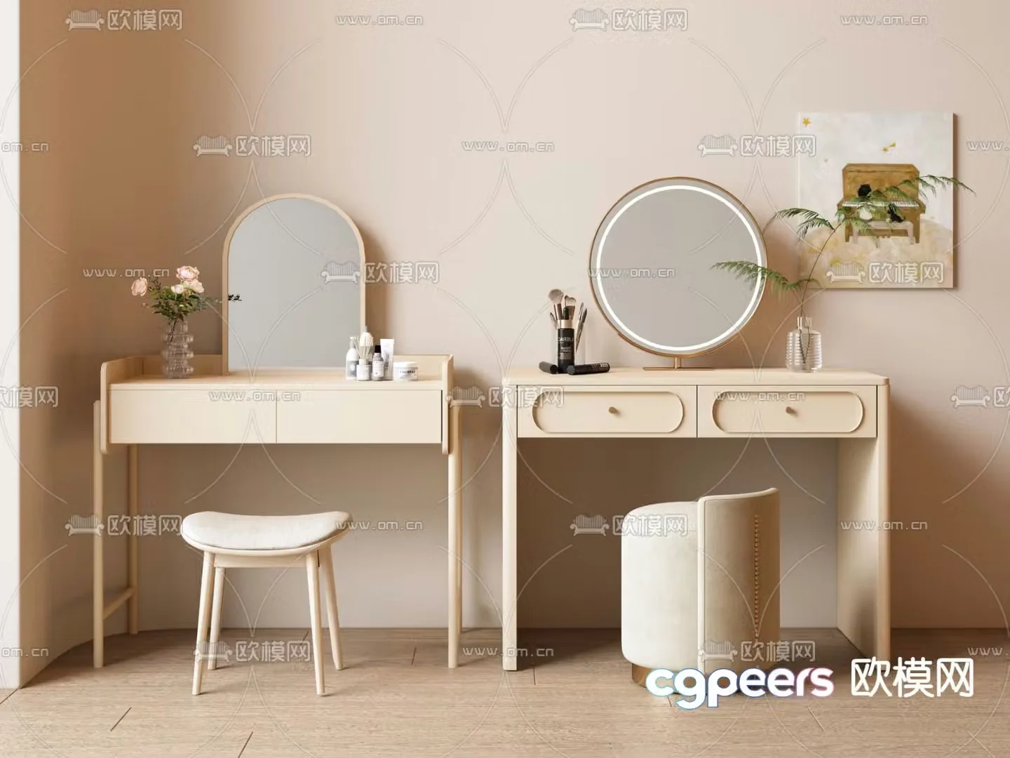 Cream style dressing table dressing table 3d model