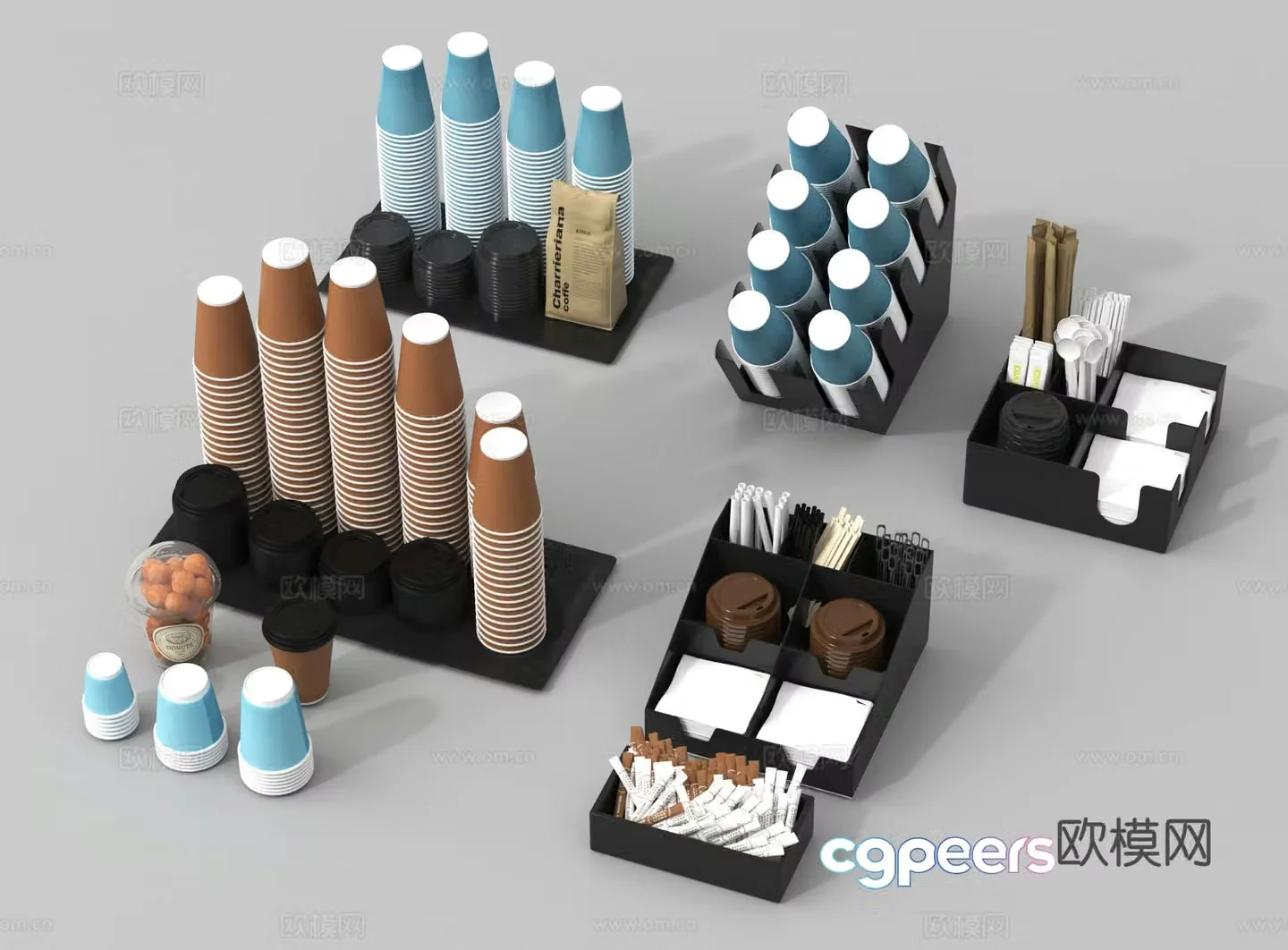 Paper cup holder Disposable paper cup beverage cup lid takeaway coffee cup 3d model