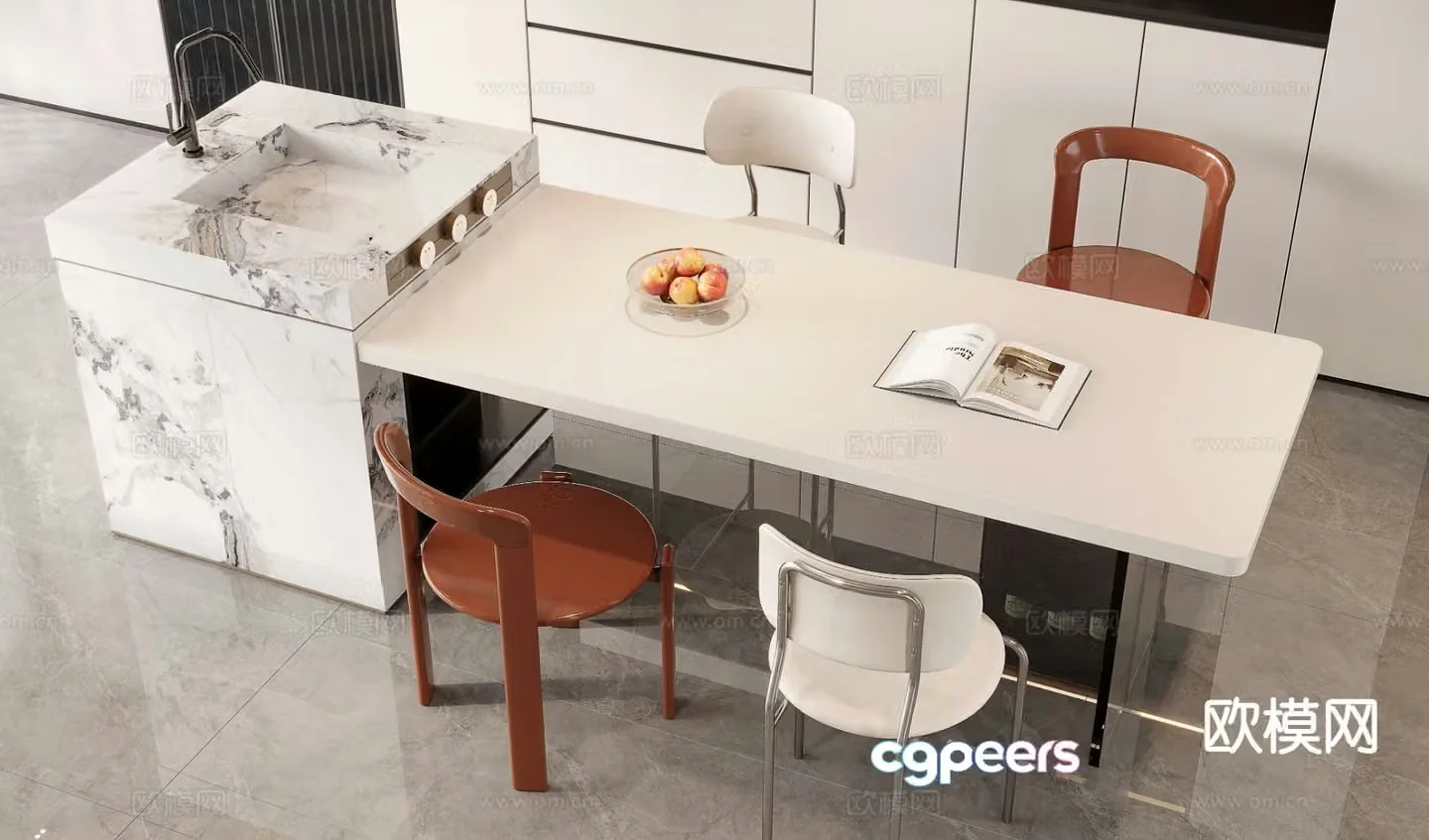 Modern minimalist island dining table 3d model