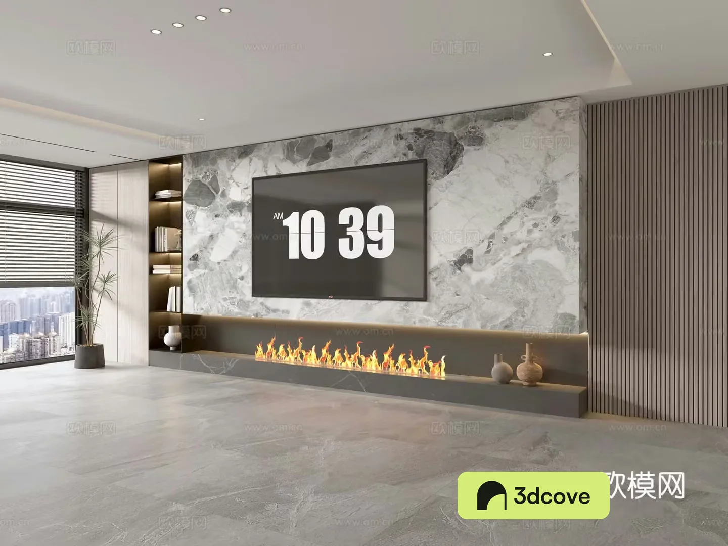 Modern Italian living room light luxury TV background wall full wall TV cabinet marble background wall