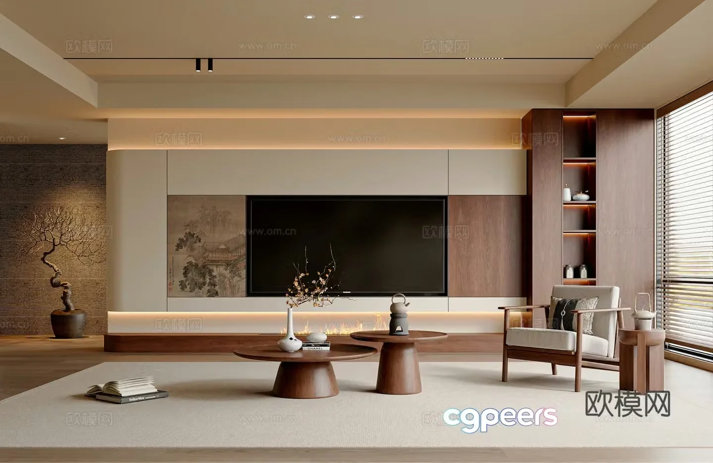 New Chinese style Song style living room Chinese style living room TV cabinet coffee table leisure chair 3D model